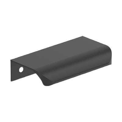 Matte black cabinet edge pull with smooth curved design for modern furniture hardware and home improvement collections