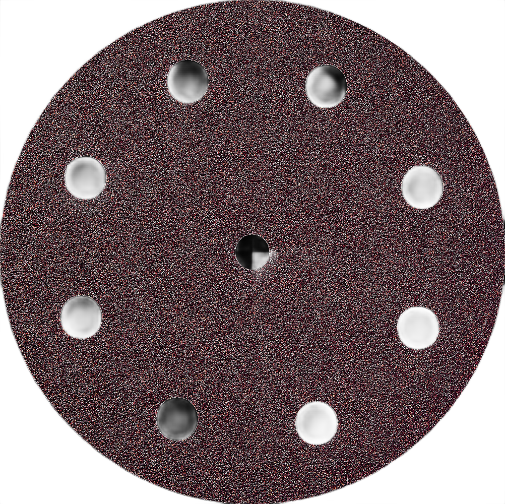 Round 125mm abrasive disc in dark maroon with ventilation holes for Festool sanding and grinding tools