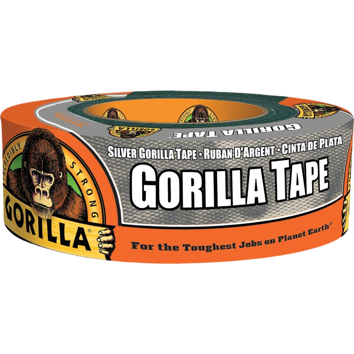 Silver reinforced heavy-duty tape roll designed for tough repairs in home improvement and tape dispenser collections