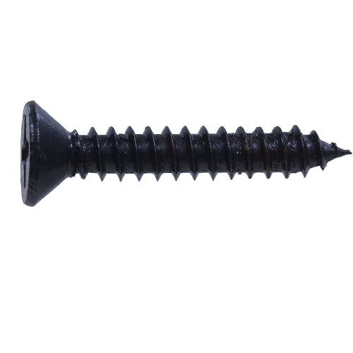 Black coarse-thread flat head screw designed for secure fastening in hardware, screws, and fasteners collections under $25 and $50.