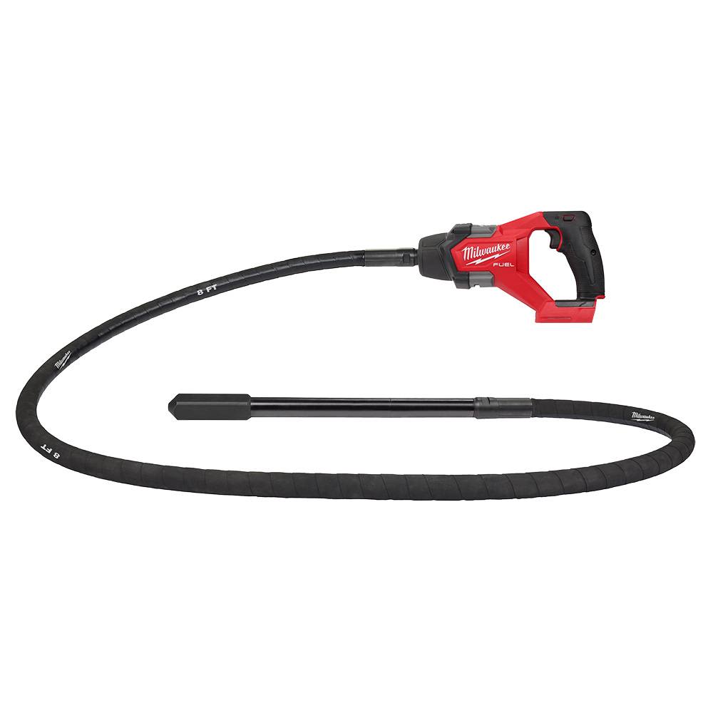 Red and black cordless concrete vibrator with flexible shaft designed for construction and home improvement tasks
