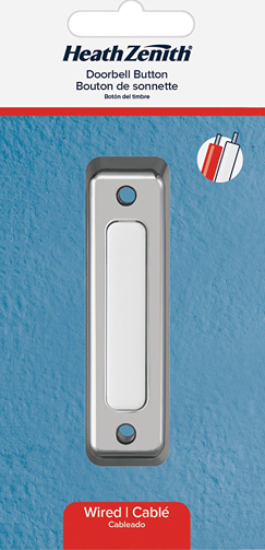 Satin nickel wired doorbell button with rectangular shape for home improvement and tools applications