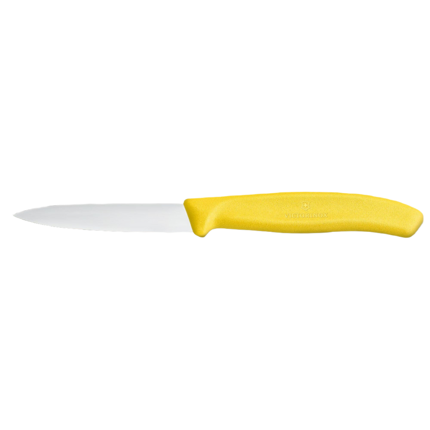 Yellow-handled 3-inch paring knife with pointed stainless steel blade for precision kitchen utensils and cooking tasks