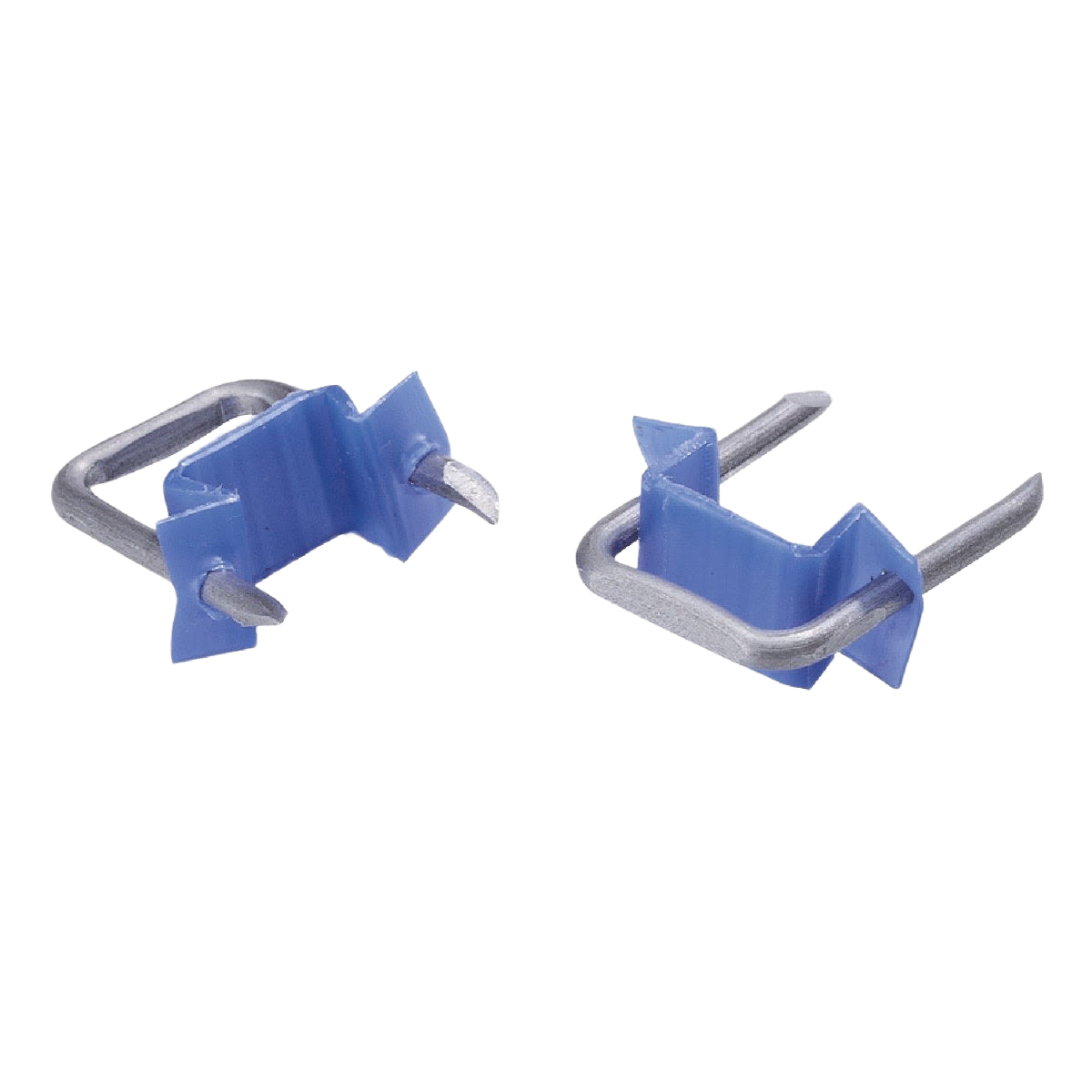 Two blue insulated steel cable staples for securing electrical wiring in Electrical and Home Improvement collections under $50