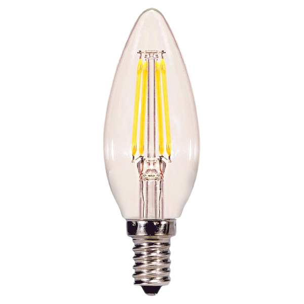 Clear LED filament light bulb with candelabra base for residential lighting in LED Light Bulbs and Electrical collections under $50