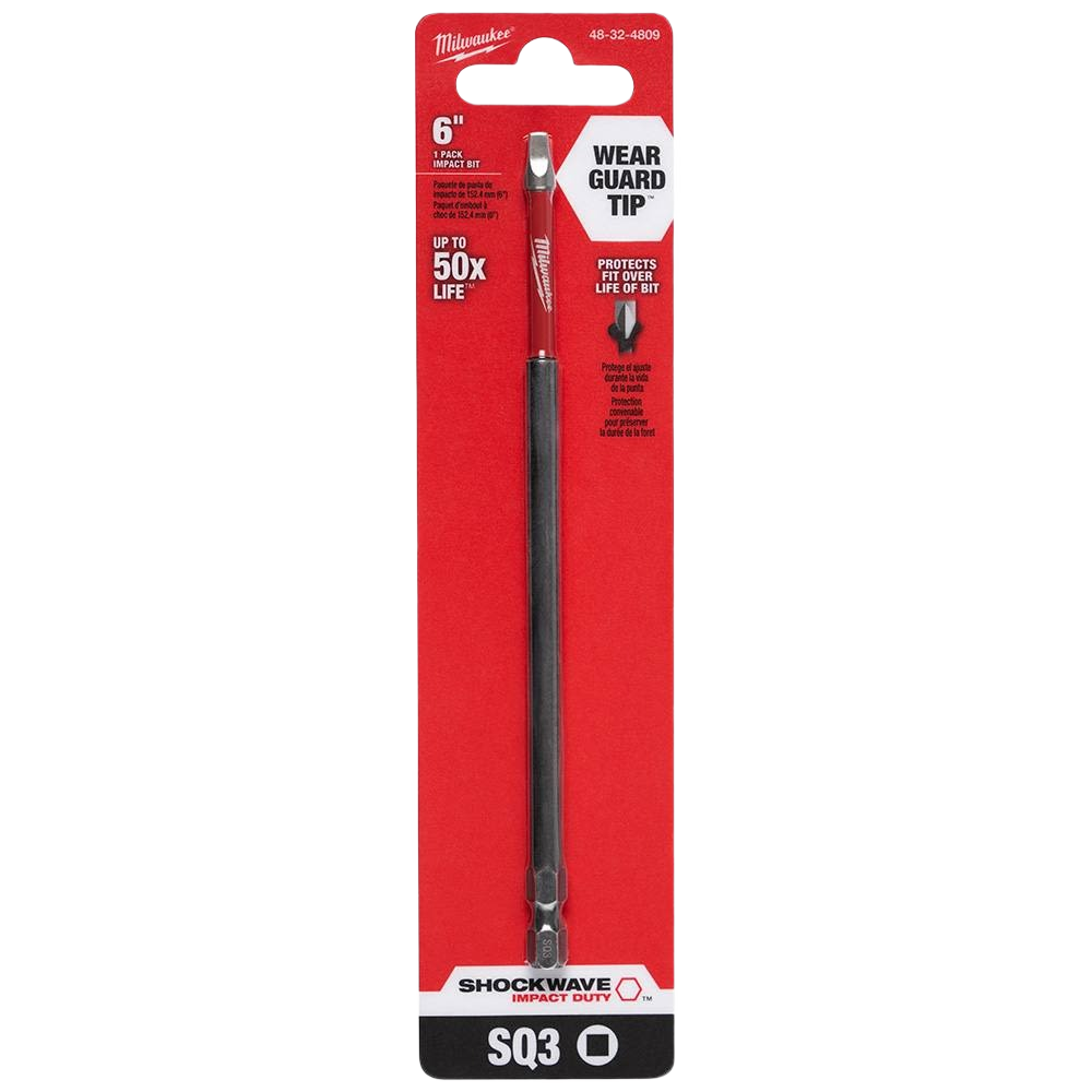 6-inch Milwaukee SHOCKWAVE™ Impact Duty™ square bit with Wear Guard Tip, tool accessory for home improvement
