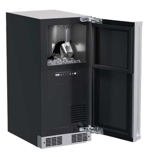 15-inch built-in clear ice machine with Brightshield, black exterior, and stainless steel trim from kitchen appliances collection