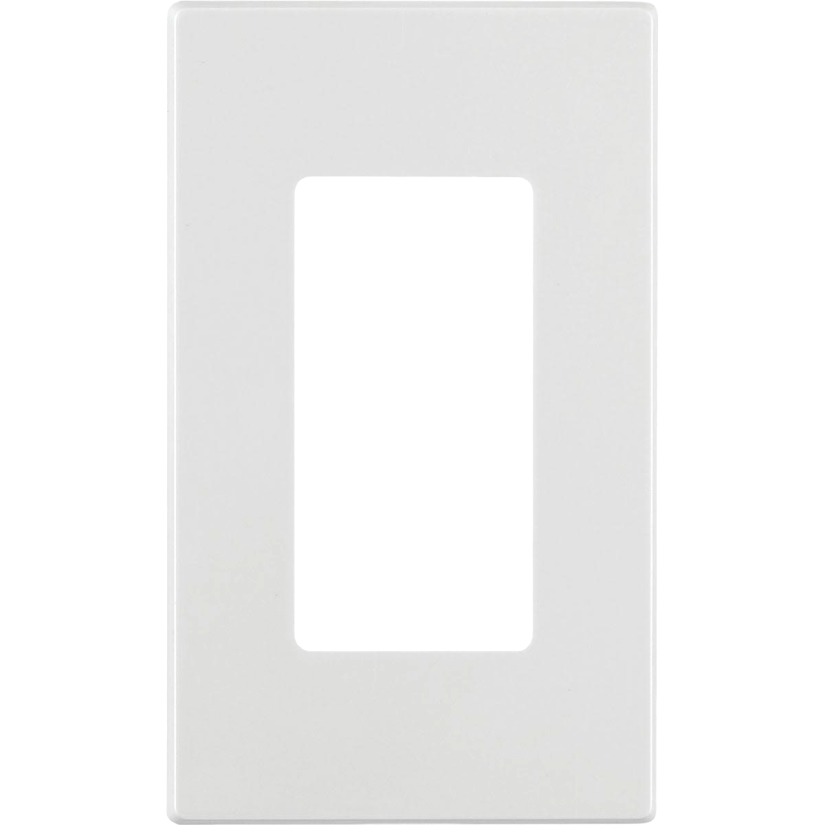 White screwless decorator wall plate with single gang opening for electrical switches and outlets