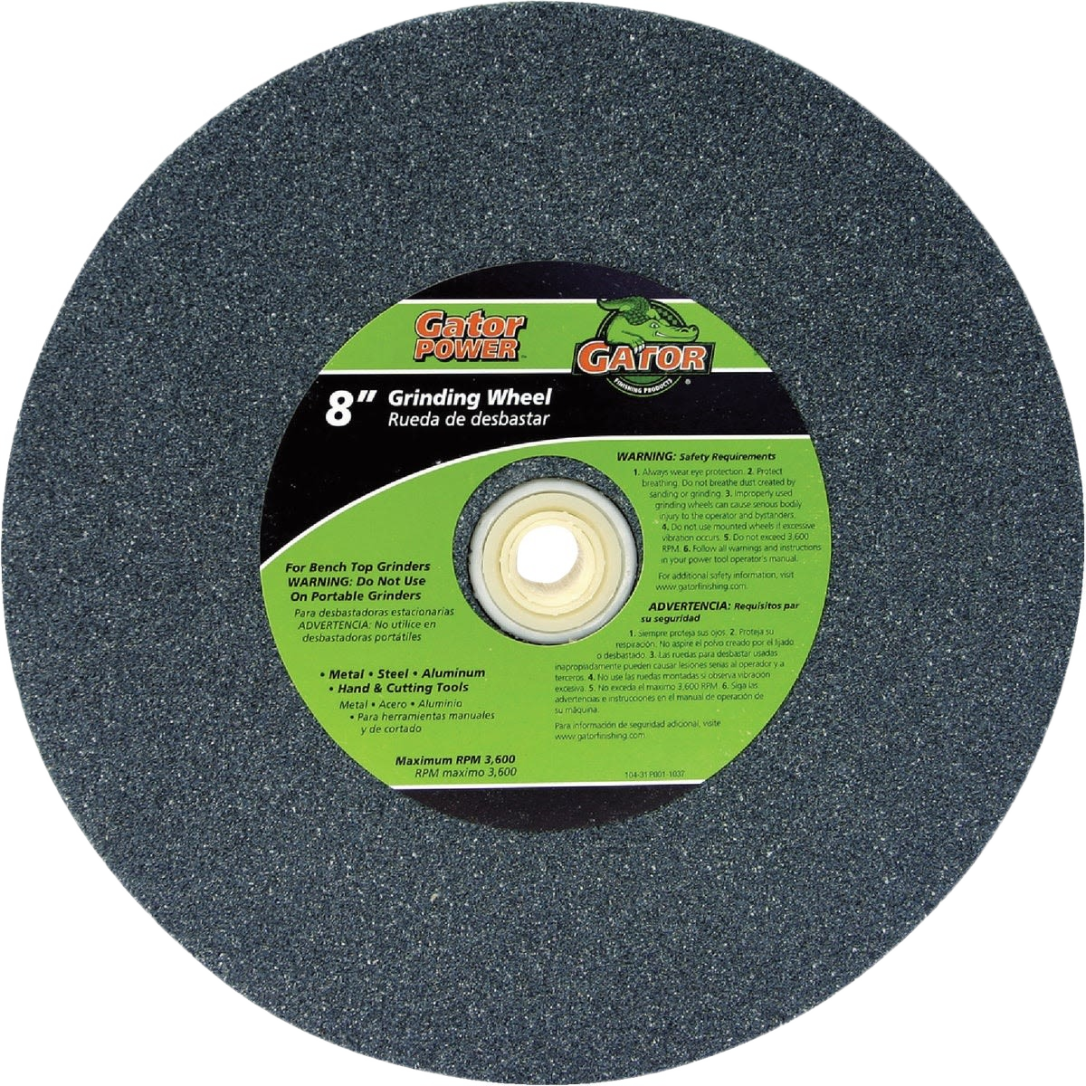 8-inch grinding wheel for bench grinders with fast-cutting aluminum oxide, ideal for tool sharpening in woodworking collections