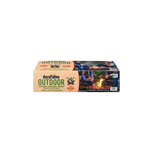 Package of three stackable outdoor firelogs designed for easy lighting and less smoke, ideal for backyard gatherings in lawn and garden collections under $50.