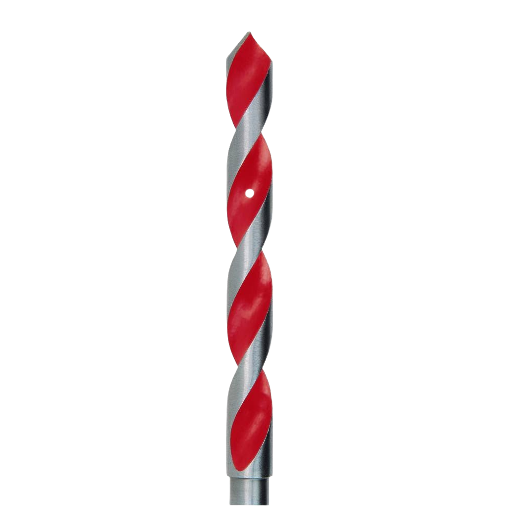 Red and silver spiral metal drill bit designed for precision drilling in home improvement and tools projects