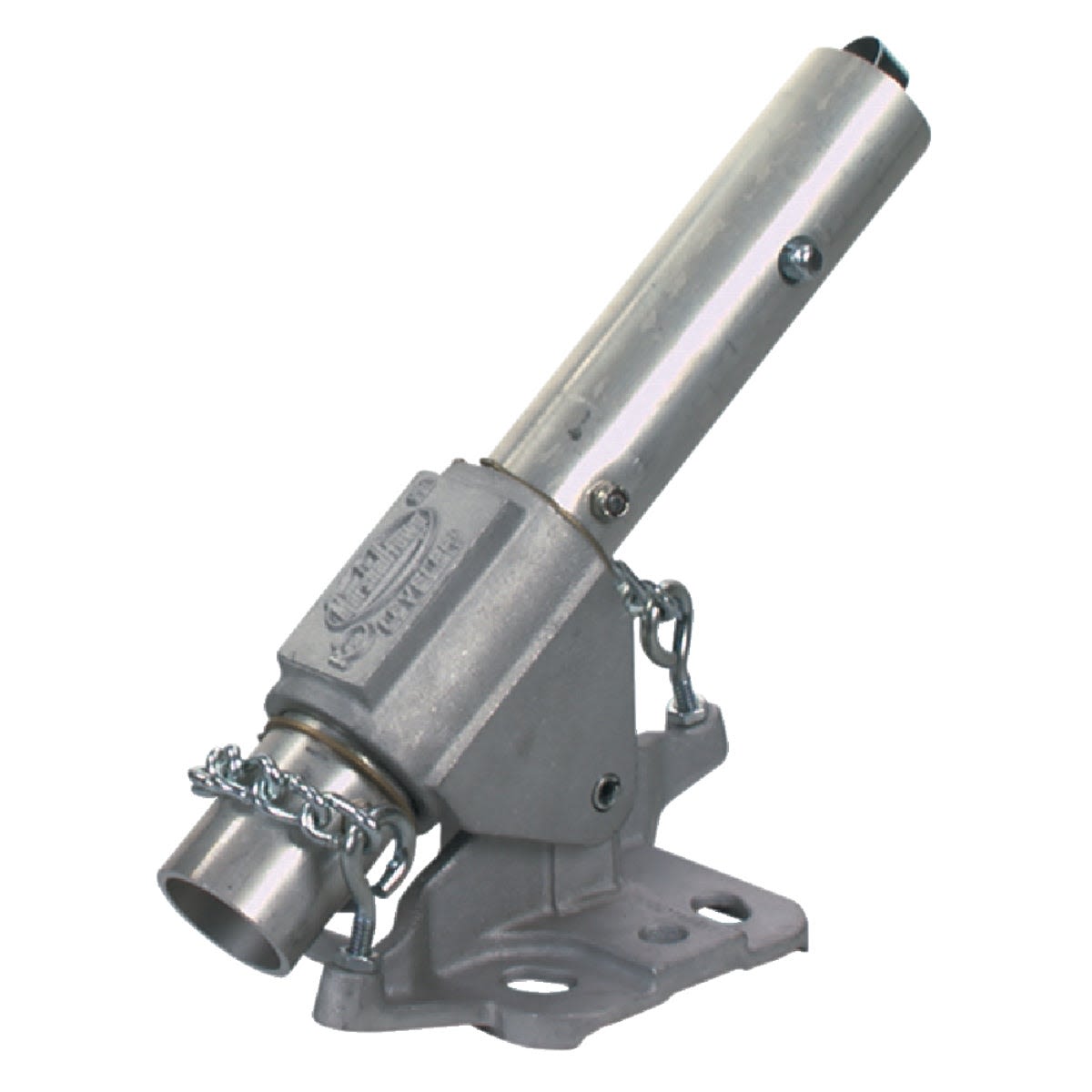 Metal bracket attachment for concrete finishing tools compatible with push button handles in building materials tools collection