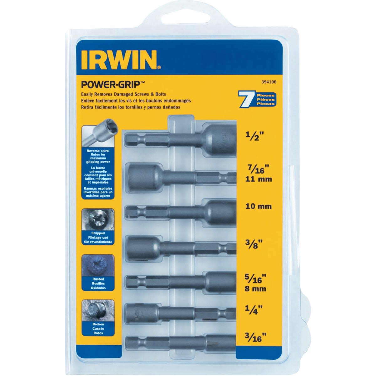 7-piece Irwin power grip screw and bolt extractor set for tools and home improvement projects