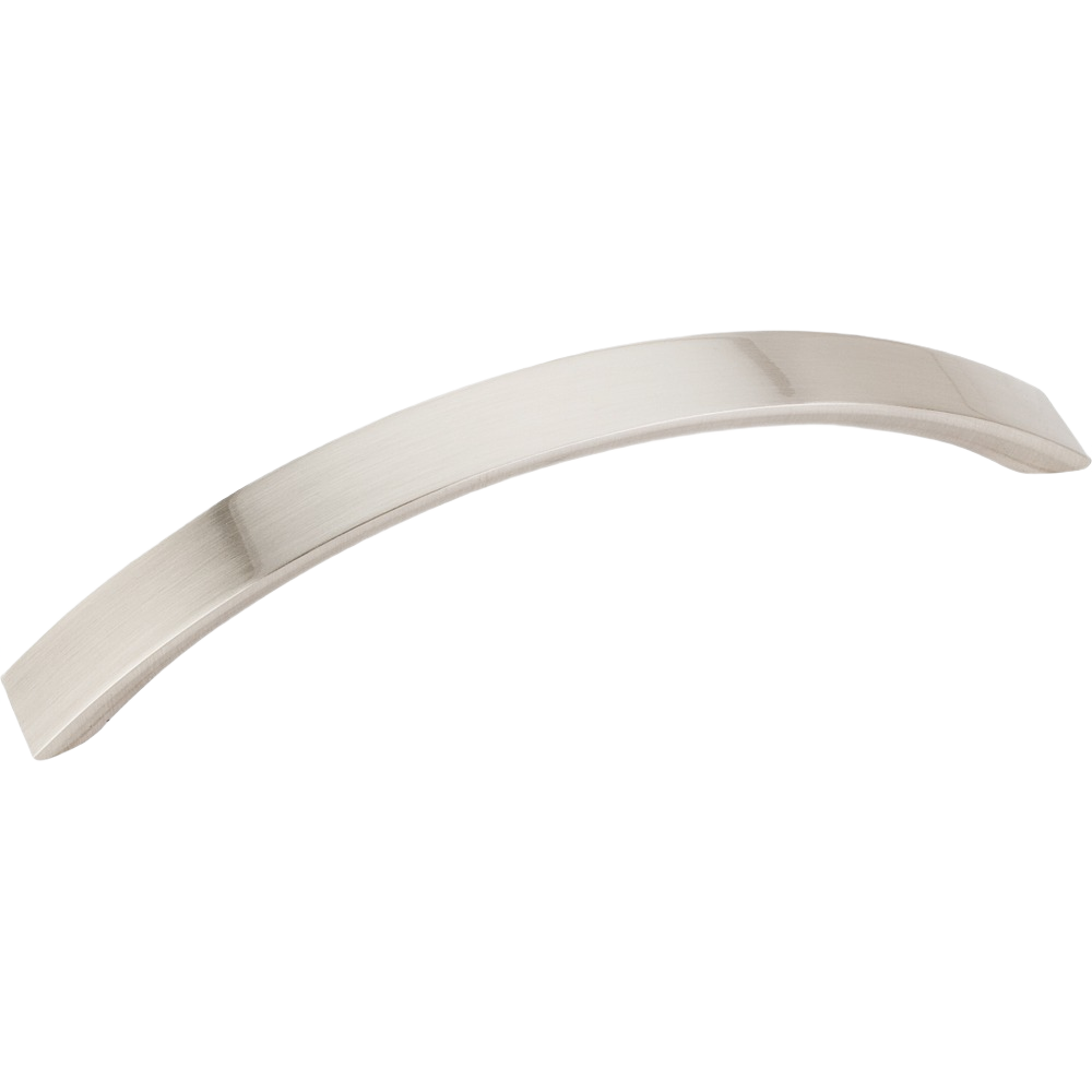 Satin nickel curved cabinet pull with sleek minimalist design in hardware and furniture accessories under $50 collection
