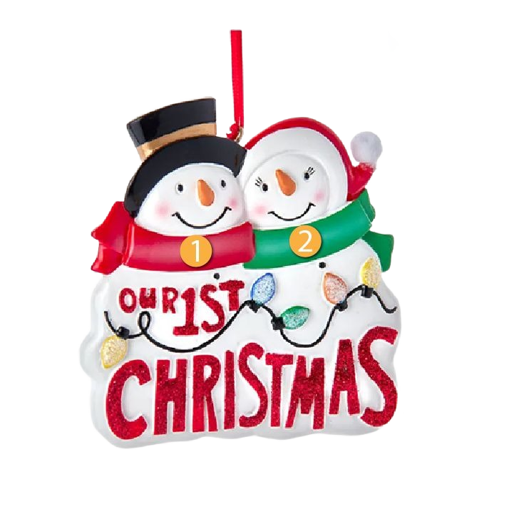 Snowman couple ornament with festive scarves and holiday lights for Christmas Ornaments & Tree Decorations under $50 collections