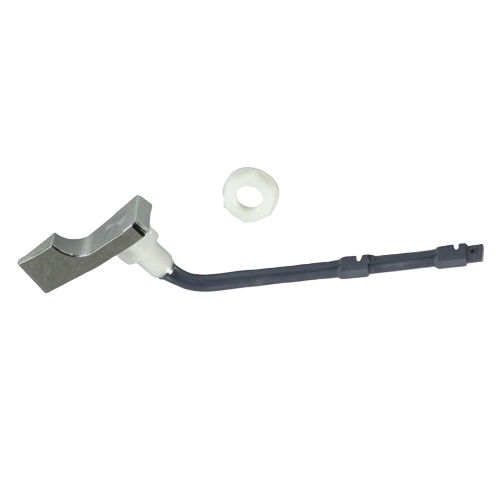 Chrome-plated toilet handle with angled arm and white plastic mounting nut for plumbing parts and repair collections