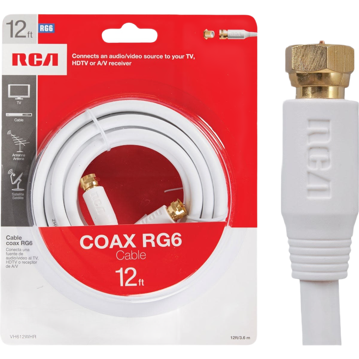White RG6 coaxial cable with F-connectors for audio and video connections in electrical and home improvement collections