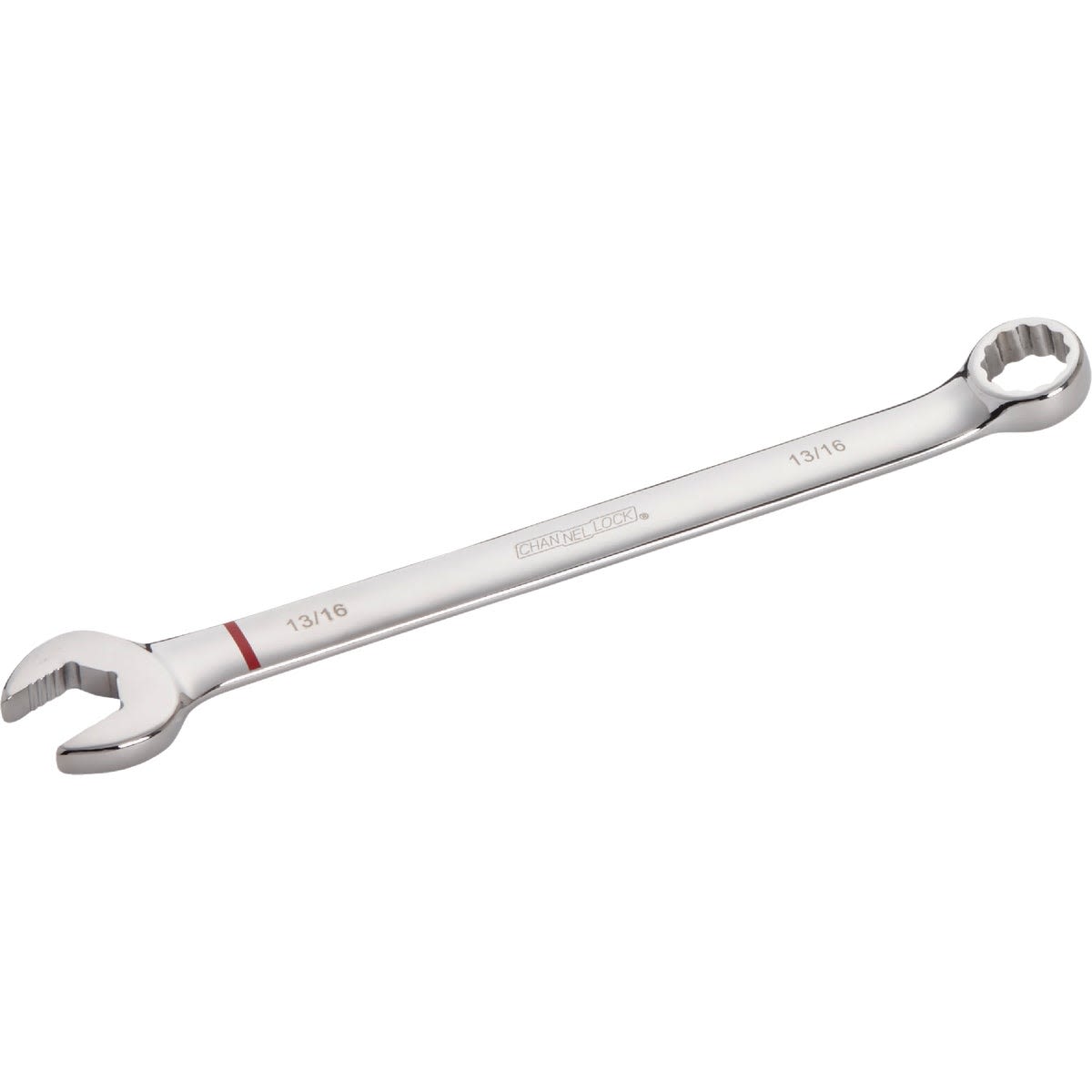 Polished steel combination wrench with 12-point box end and open end for home improvement and tools use