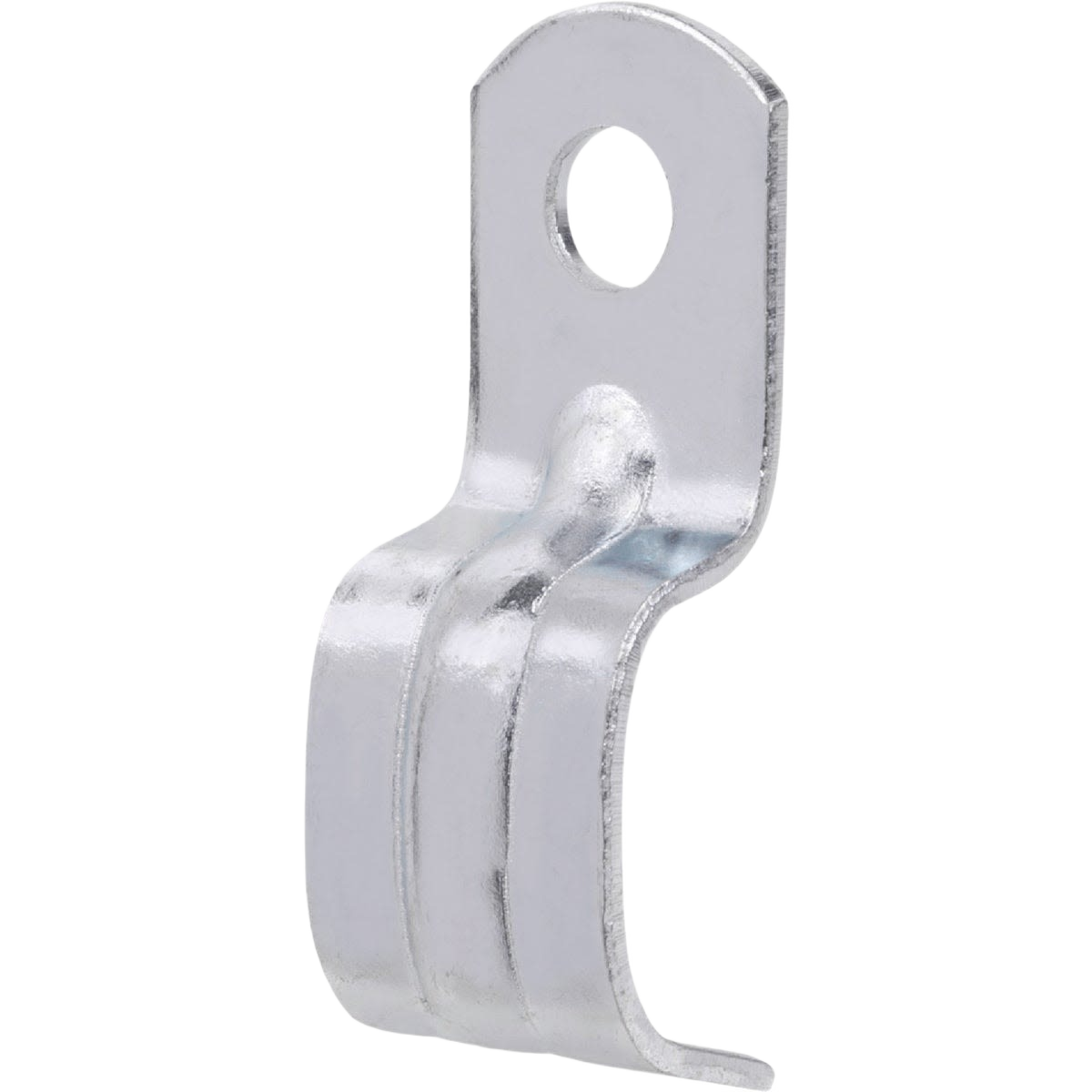 Galvanized steel single-hole cable strap designed for securing cables in tools and home improvement projects