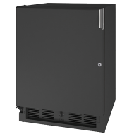 Compact black refrigeration unit with vertical handle and ventilation grille in kitchen appliances collection