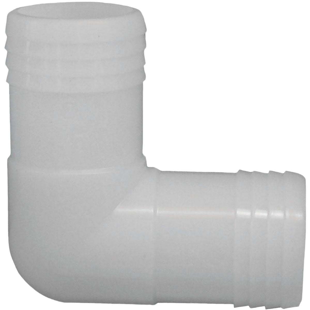 White nylon 90 degree elbow fitting for polyethylene pipes in plumbing and home improvement under $50 category