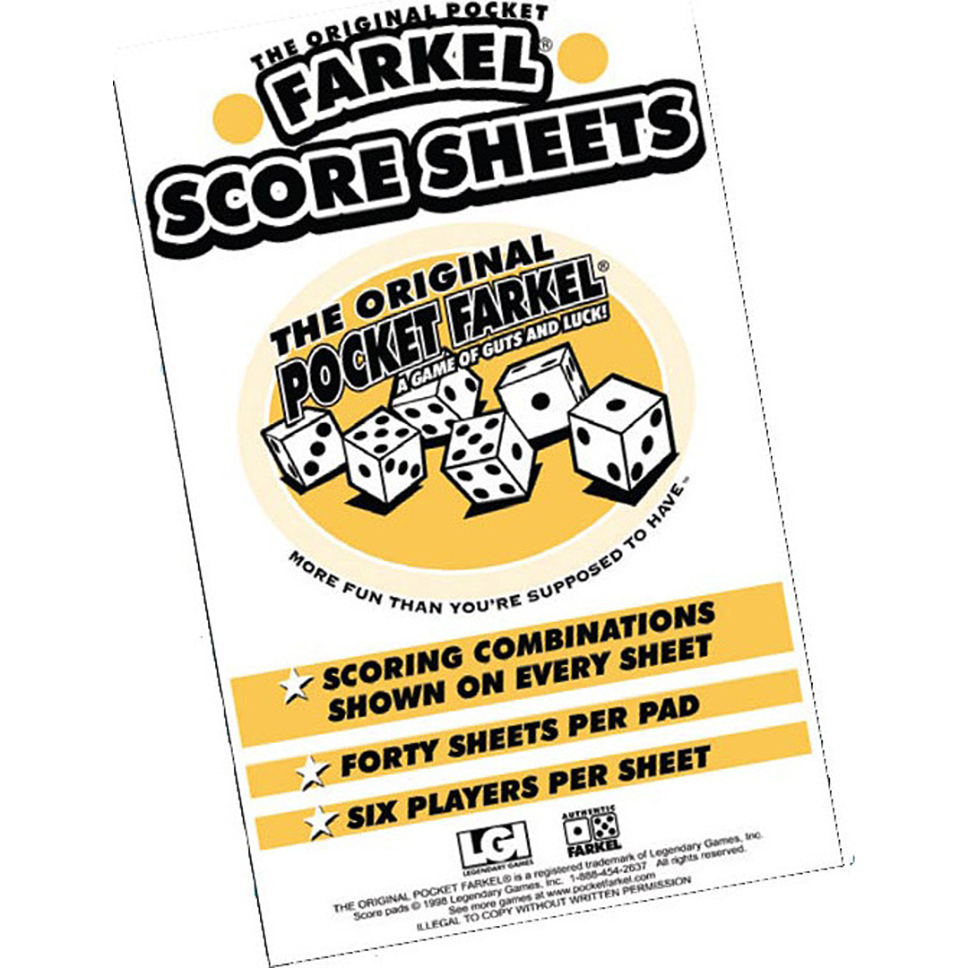 Original Pocket Farkel score sheets with scoring guide, 40 sheets per pad, for six players, in Toys & Games under $25 collection