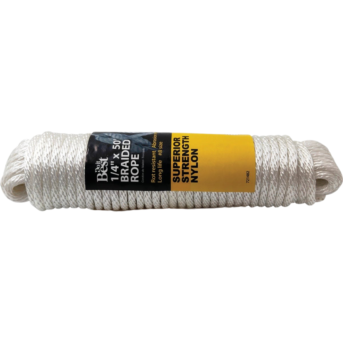 White braided nylon rope packaged in a compact bundle for tools and home improvement tasks