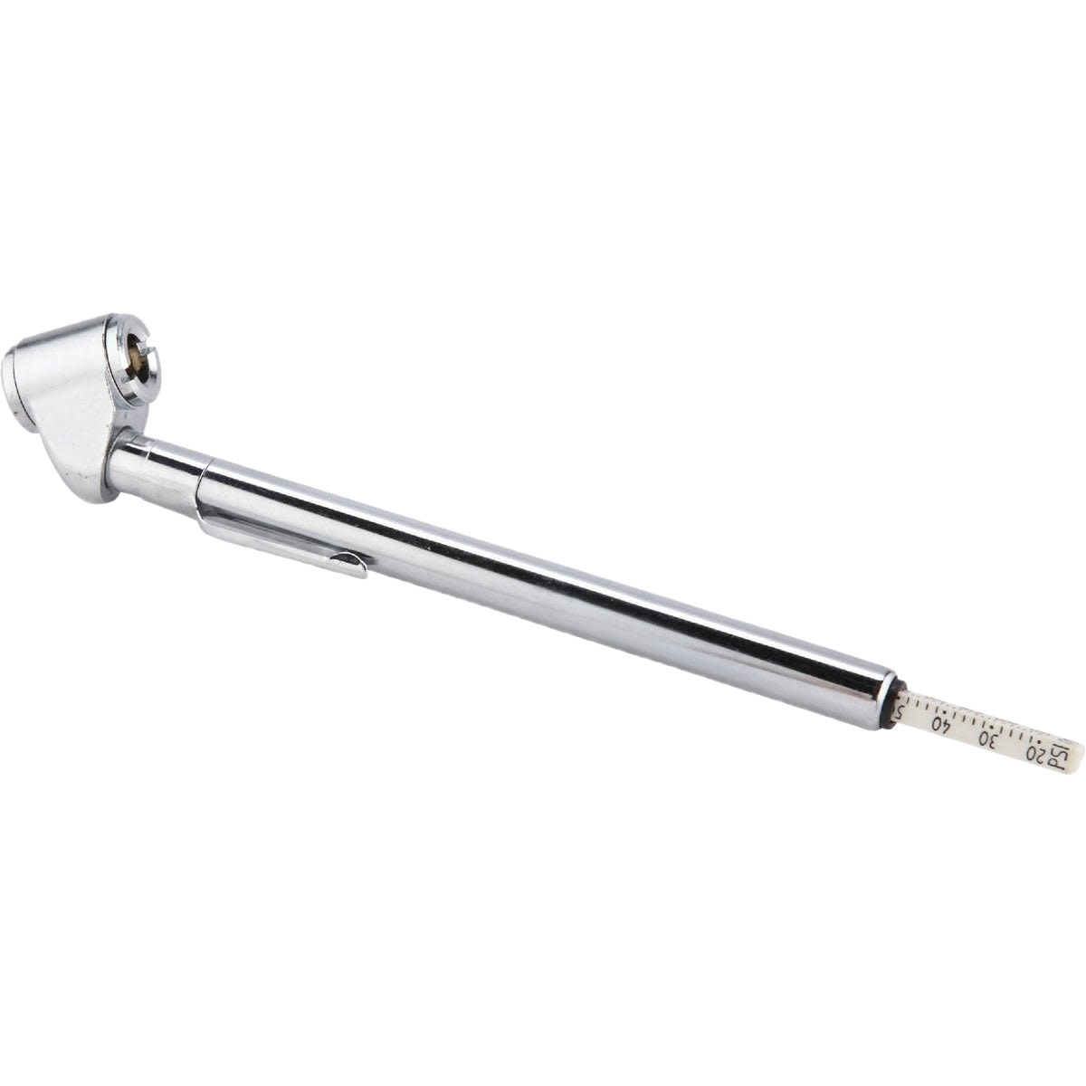 Chrome dual foot tire gauge with extendable measuring strip for precise pressure readings in tools collections under $50