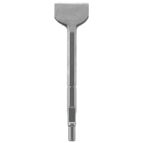 Steel chisel tool with round hex and spline shank for use with demolition and rotary hammers in tool accessories.