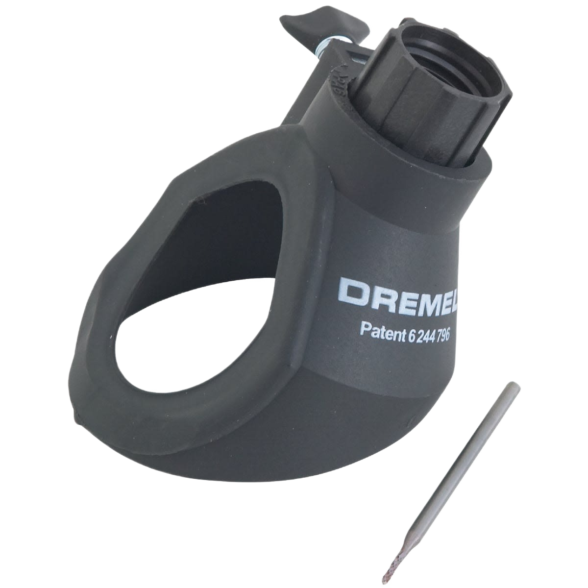Black plastic grout removal accessory with adjustable depth and cutting bit for rotary tool use in home improvement projects