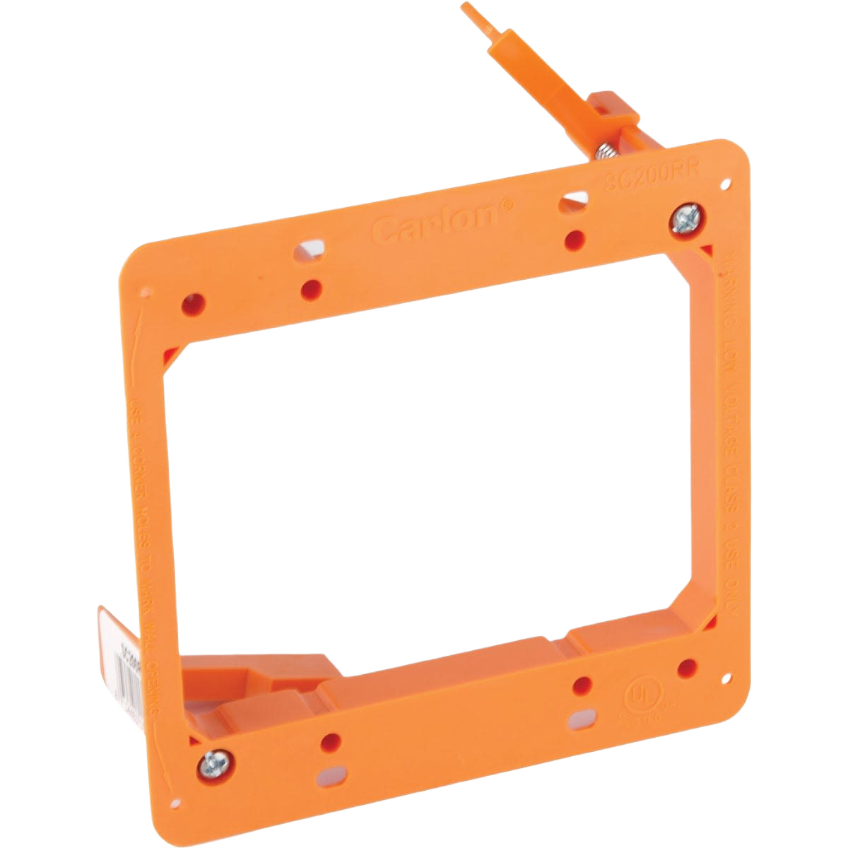 Orange low voltage box bracket designed for secure mounting in home improvement electrical installations