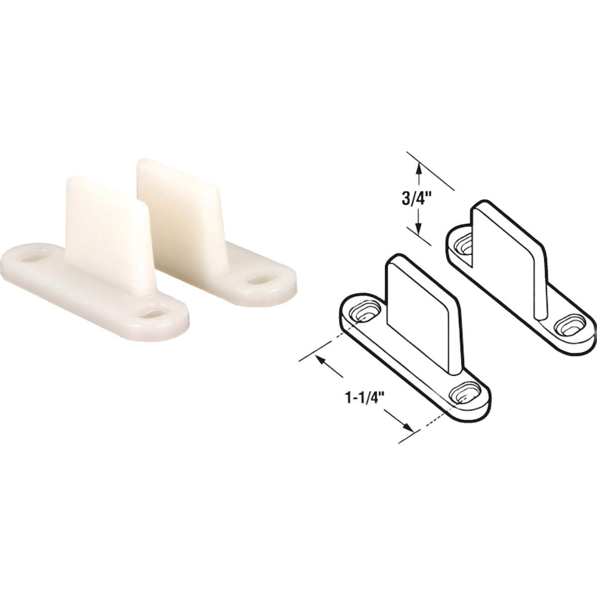 Pair of white nylon pocket door floor guides with mounting holes for hardware and home improvement projects under $50 collections