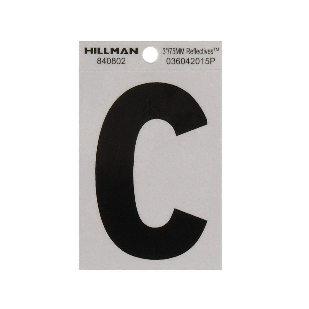 Black and silver reflective mylar letter C sticker for home improvement and tools applications