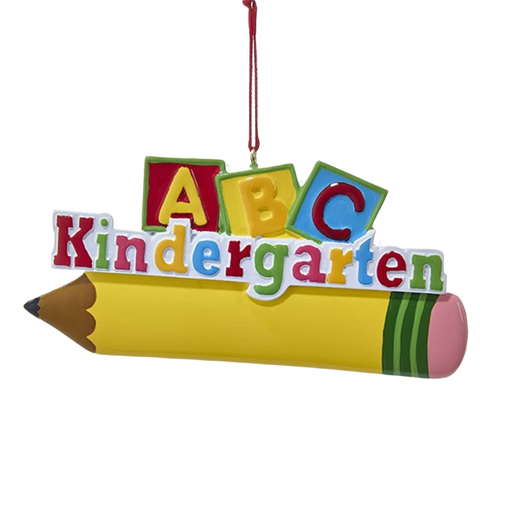 Personalized Christmas ornament featuring a pencil and colorful ABC blocks celebrating kindergarten under $50 collection