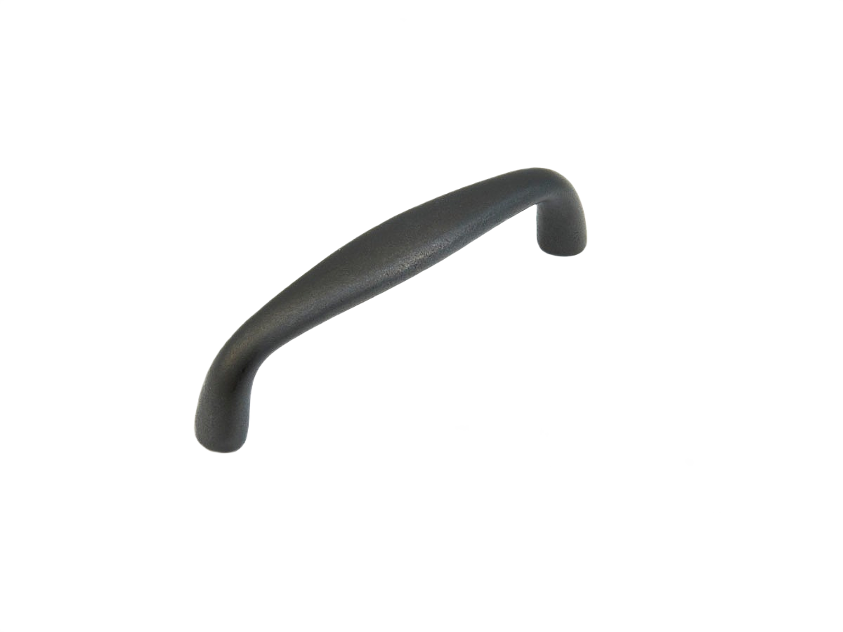 Matte black cabinet pull handle with curved design for home improvement and furniture upgrade tasks