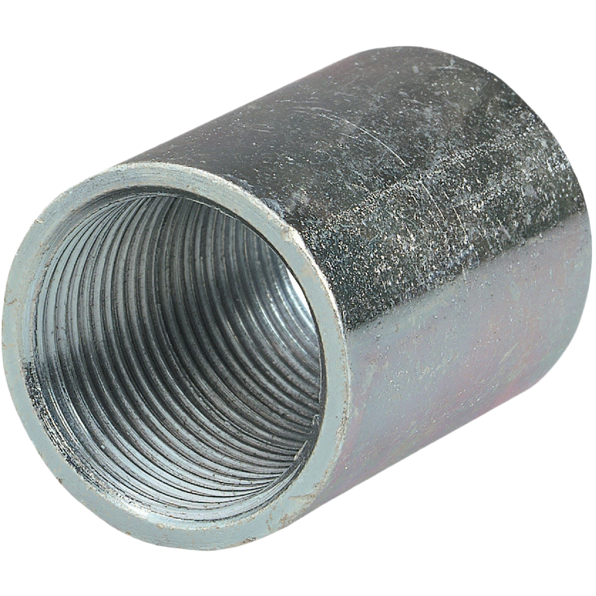 Metal threaded conduit coupling with galvanized finish for electrical and home improvement applications