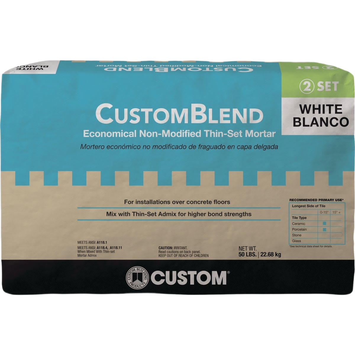50 lb bag of white thin-set mortar mix for tile setting and flooring in home improvement projects under $50
