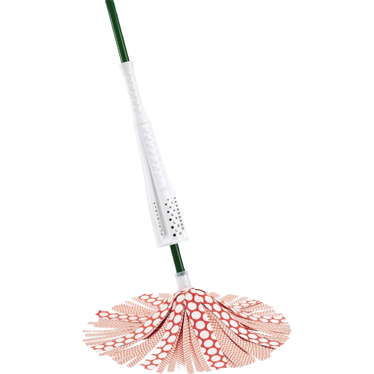 Microfiber twist mop with expandable handle and patterned orange-and-white cleaning head for home improvement tasks
