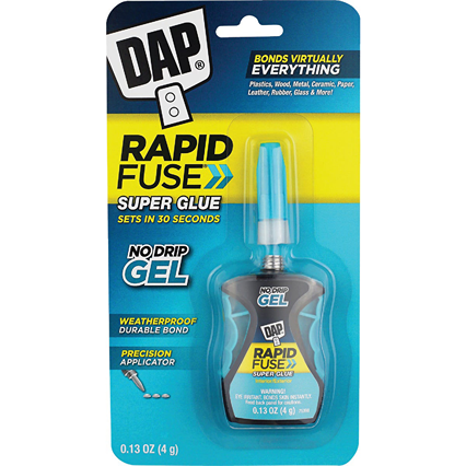 DAP RapidFuse clear gel adhesive in compact packaging designed for durable household and hobby repairs