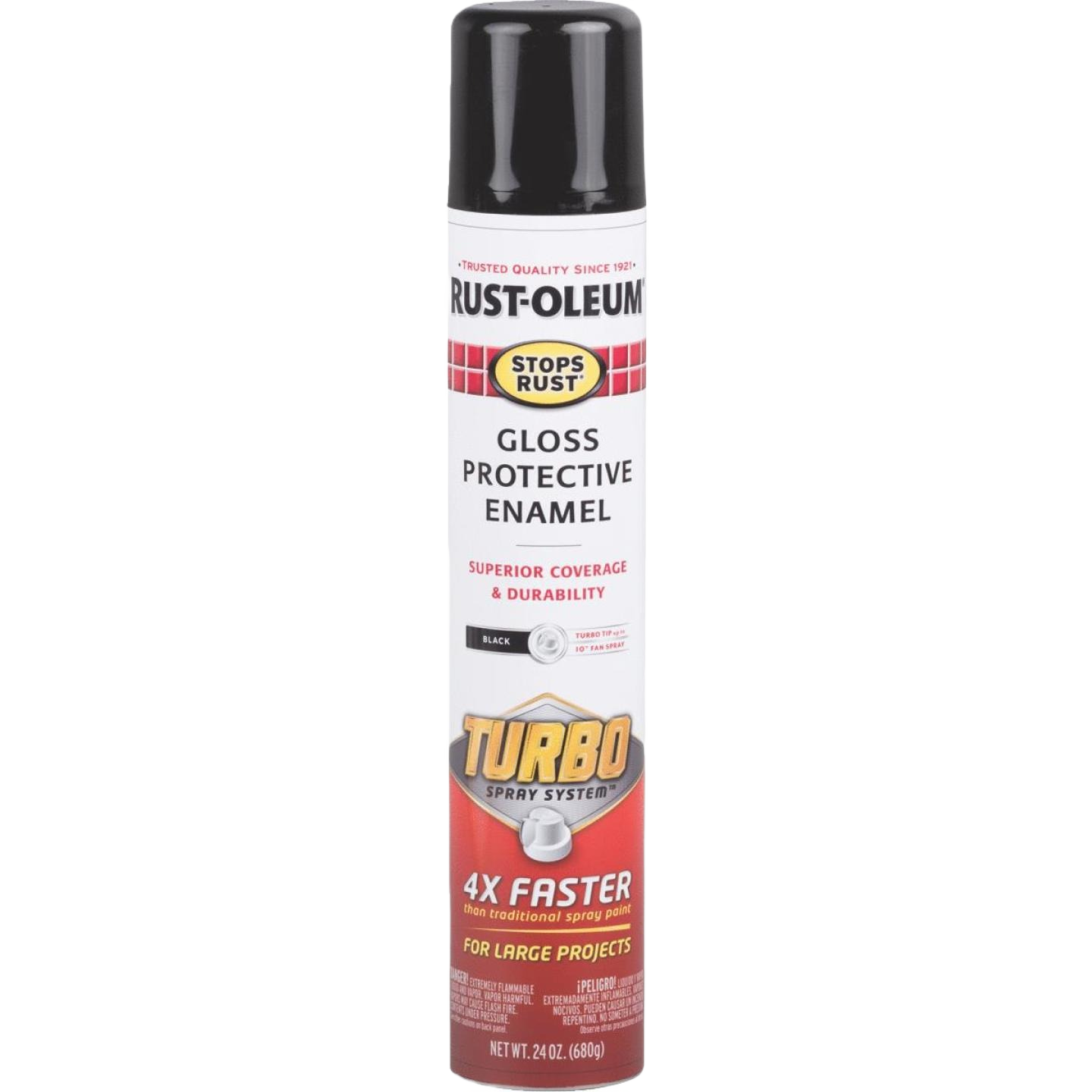Black gloss protective enamel spray paint can with turbo spray system for rust prevention in home improvement collections