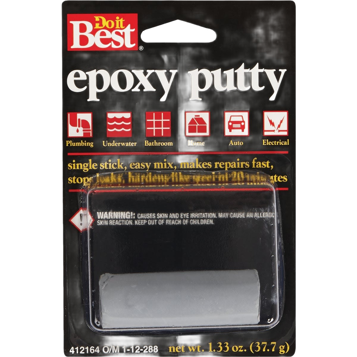 Gray epoxy putty stick for plumbing and electrical repairs in home improvement and plumbing accessories collections