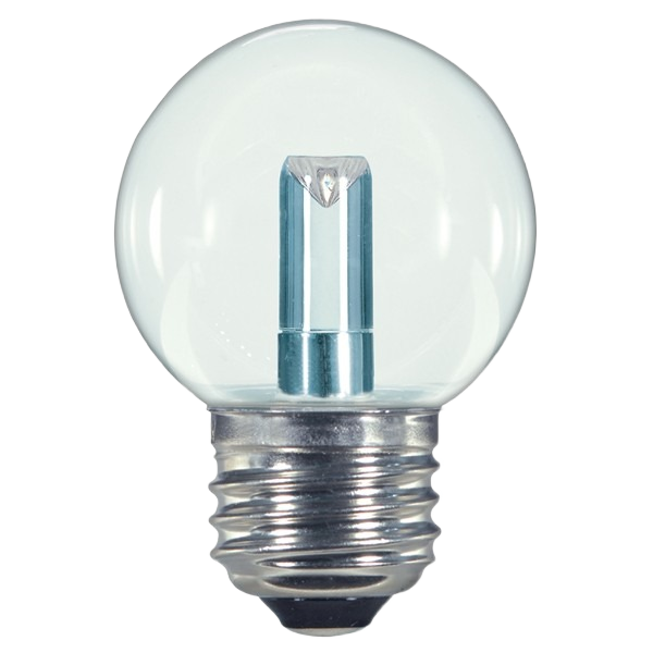 Clear LED light bulb with medium screw base, designed for energy-efficient home lighting and electrical use.