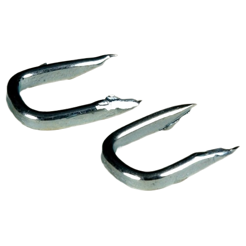 Galvanized double point fastener staples for securing fabric or materials in hardware and home improvement uses