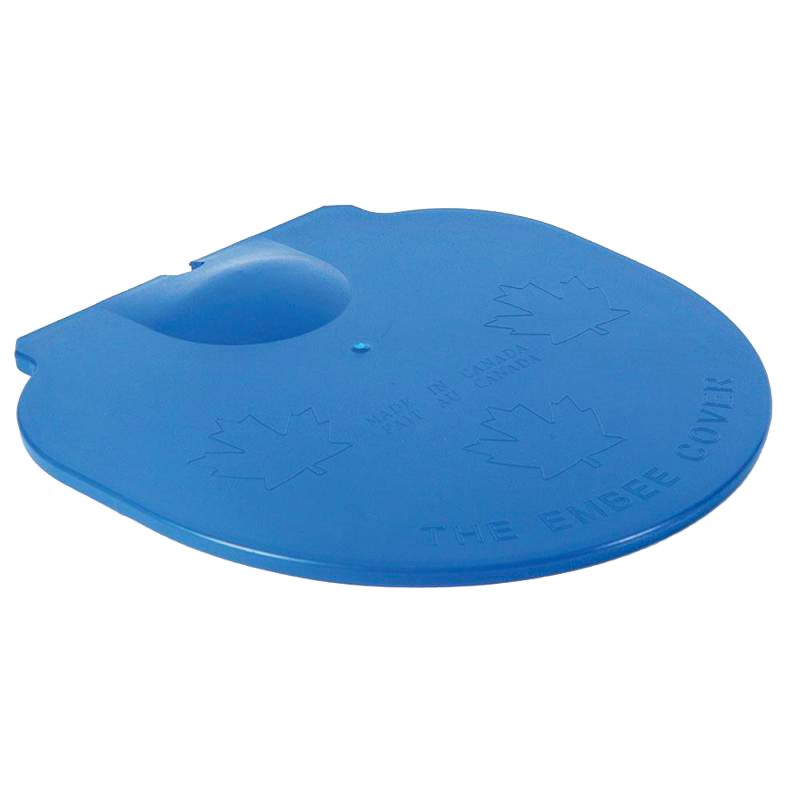Blue plastic lid for syrup bucket with embossed maple leaves, designed for outdoor and cleaning tool use in lawn and garden tasks