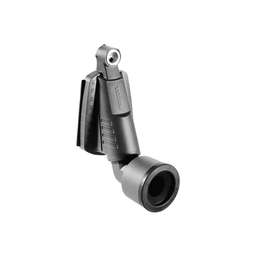 Black plastic drilling dust nozzle attachment with angled design for power tools and home improvement projects