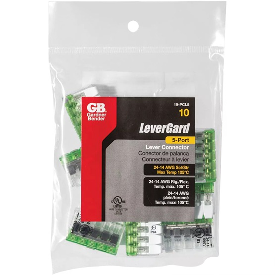 Pack of 10 green lever push-in connectors for electrical wiring in home improvement and electrical tool collections