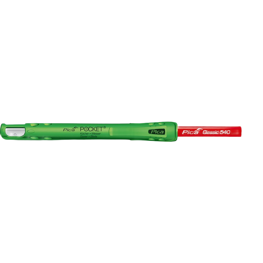Green Pica POCKET Quiver with red carpenter pencil for precise marking in woodworking and measuring tools under $50 collections