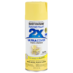 Yellow satin finish Rust-Oleum 2X spray paint with primer for home improvement in paint and supplies under $50