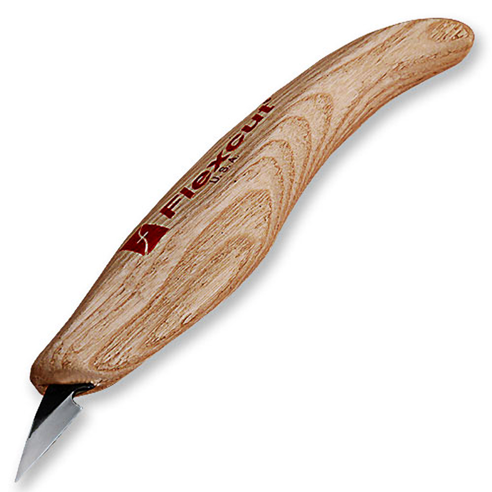 Wood-handled carving knife with sharp angled blade designed for precision detail work in tools and home improvement tasks