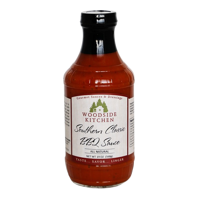 Bottle of all natural Southern style BBQ sauce from Woodside Kitchen in grilling sauces and spices under $50 collections